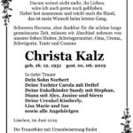 Traueranzeige Christa Kalz