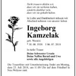 Traueranzeige Ingeborg Kamzelak, geb. Wasicki