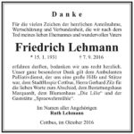 Danksagung Friedrich Lehmann