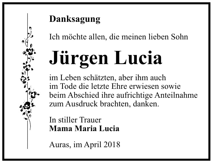 Danksagung Jürgen Lucia