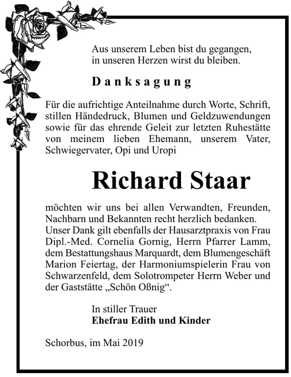 Danksagung Richard Staar