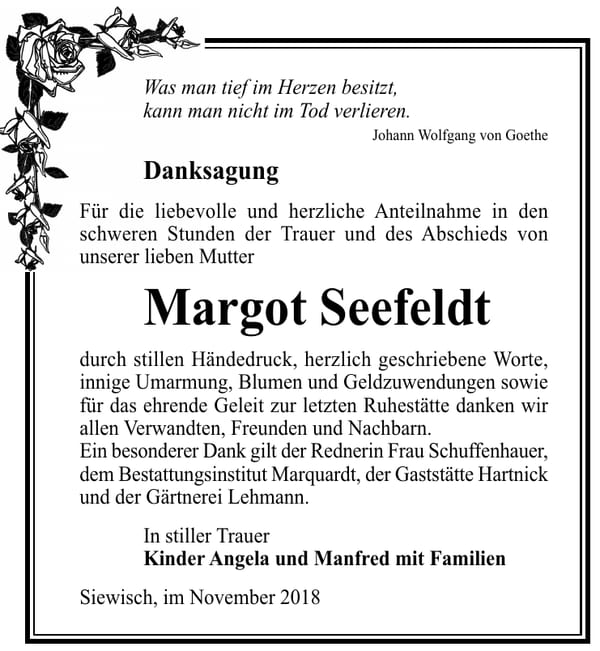 Danksagung Margot Seefeldt