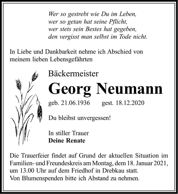 Traueranzeige Georg Neumann