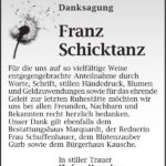 Danksagung Franz Schicktanz