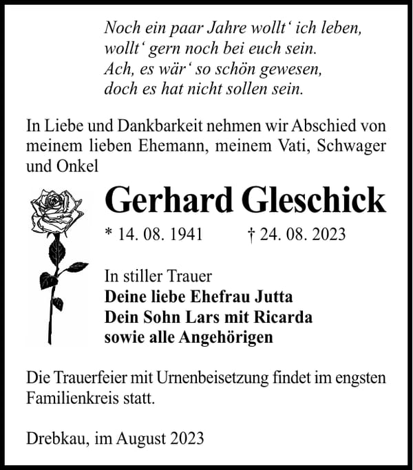 Traueranzeige Gerhard Gleschick