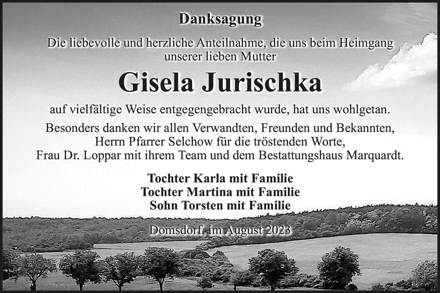 Danksagung Gisela Jurischka