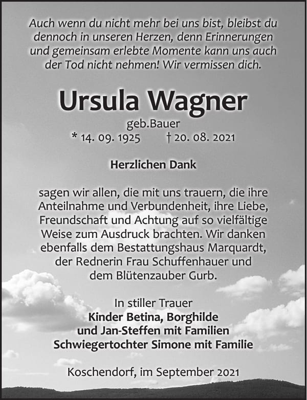 Danksagung Ursula Wagner