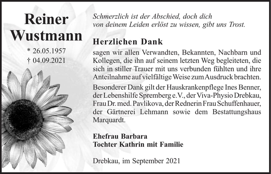 Danksagung Reiner Wustmann