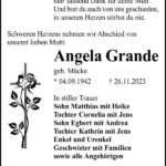 Traueranzeige Angela Grande, geb. Mücke