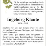 Danksagung Ingeborg Klante