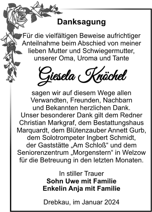 Danksagung Giesela Knöchel