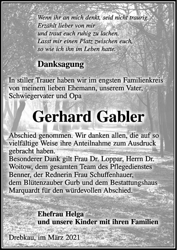 Danksagung Gerhard Gabler