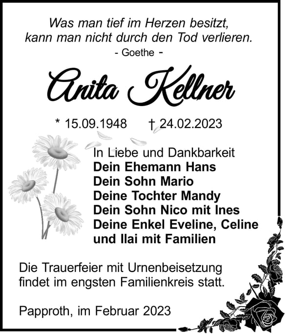 Traueranzeige Anita Kellner