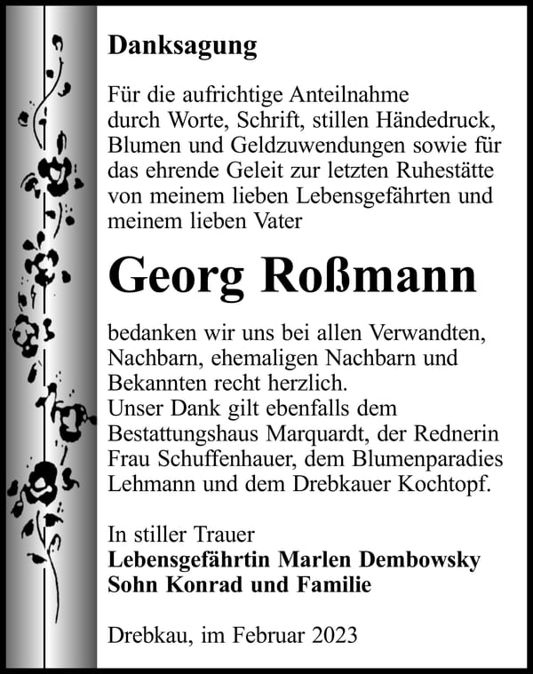 Danksagung Georg Roßmann