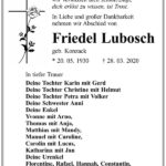 Traueranzeige Friedel Lubosch, geb. Konzack