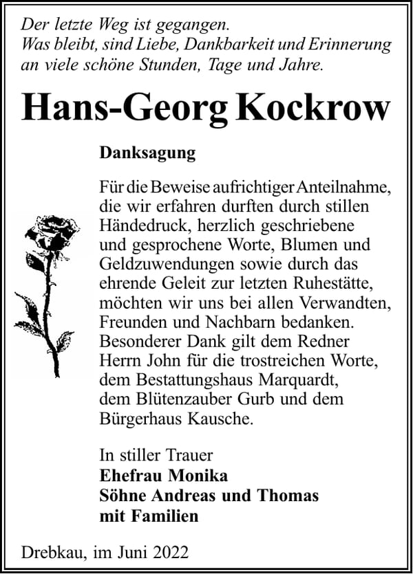 Danksagung Hans-Georg Kockrow