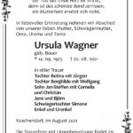 Traueranzeige Ursula Wagner, geb. Bauer