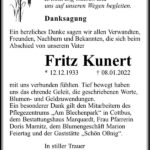 Danksagung Fritz Kunert