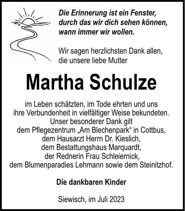 Danksagung Martha Schulze