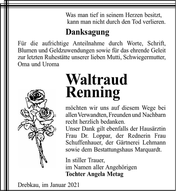 Danksagung Waltraud Renning