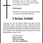 Danksagung Christa Schütt