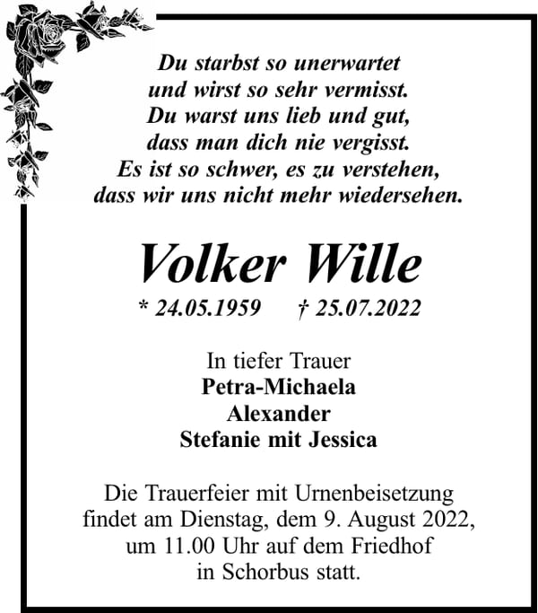 Traueranzeige Volker Wille