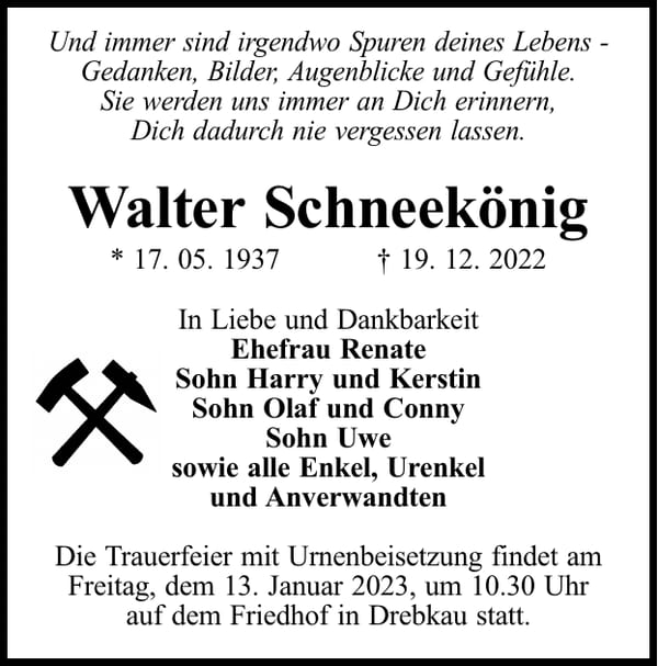 Traueranzeige Walter Schneekönig