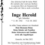Traueranzeige Inge Herold, geb. Schreiber
