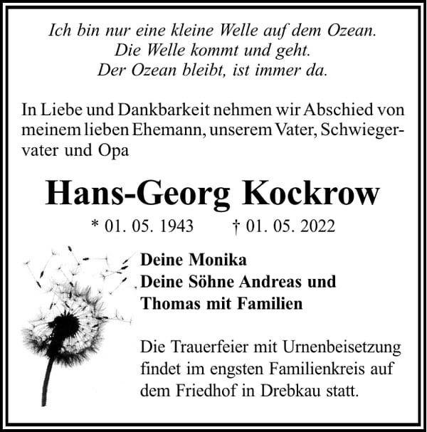 Traueranzeige Hans-Georg Kockrow