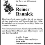 Danksagung Reiner Raunick