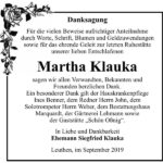 Danksagung Martha Klauka