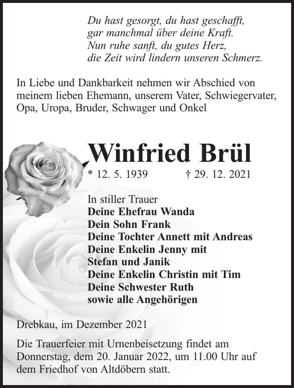 Traueranzeige Winfried Brül
