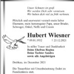 Traueranzeige Hubert Wiesner