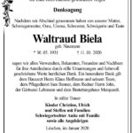 Danksagung Waltraud Biela, geb. Naumann