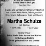 Traueranzeige Martha Schulze, geb. Gulbing