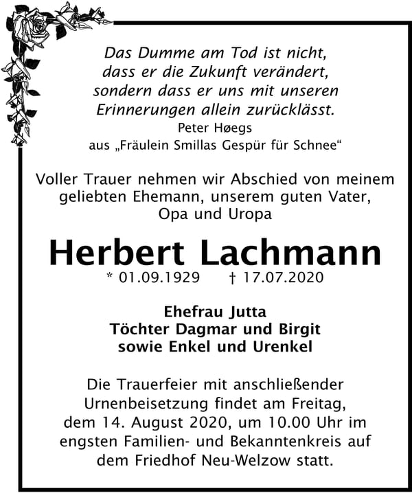 Traueranzeige Herbert Lachmann