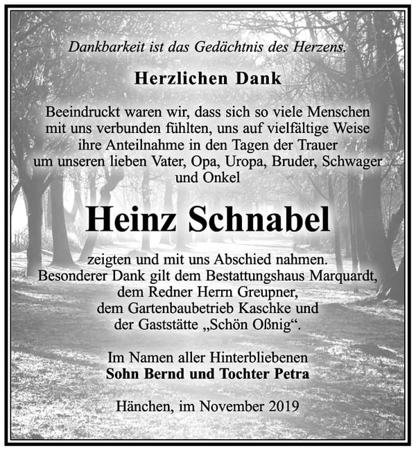 Danksagung Heinz Schnabel