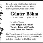 Traueranzeige Günter Böhm