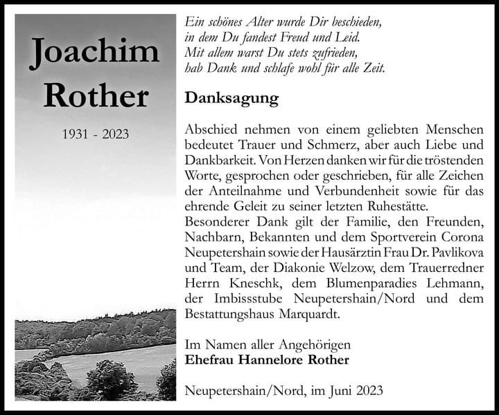 Danksagung Joachim Rother