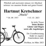 Traueranzeige Hartmut Kretschmer