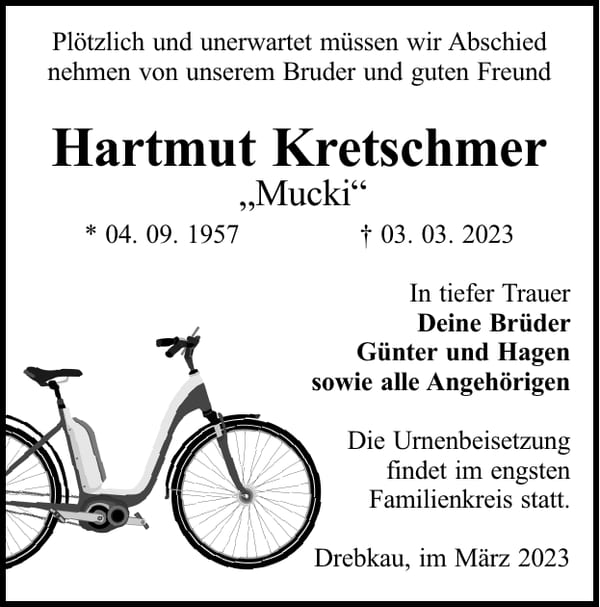 Traueranzeige Hartmut Kretschmer
