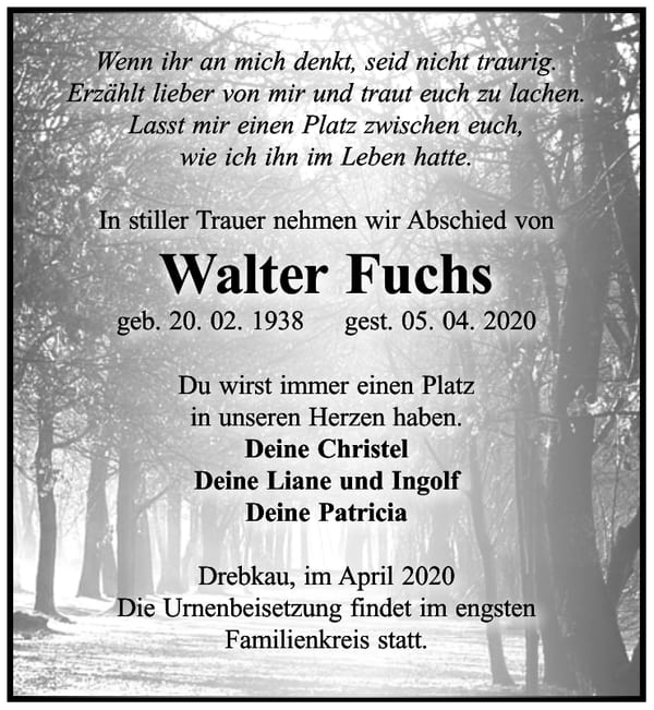 Traueranzeige Walter Fuchs