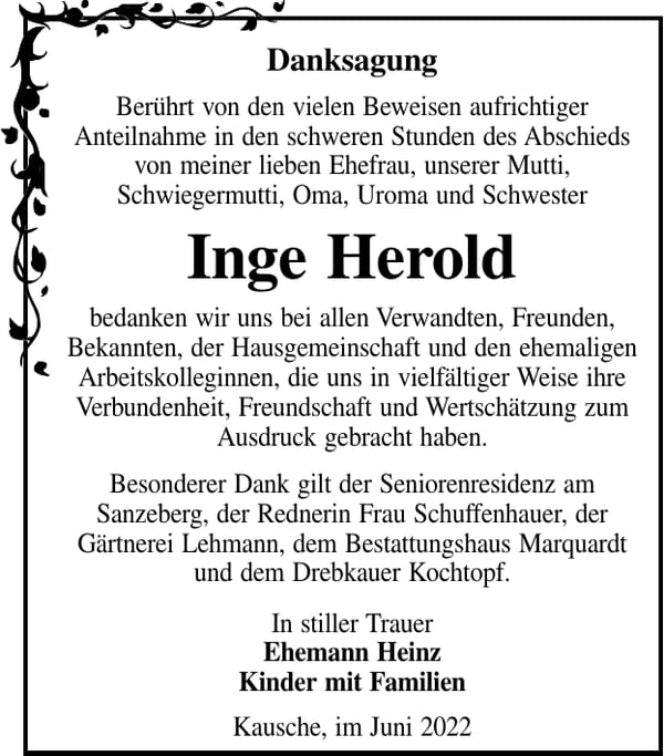 Danksagung Inge Herold
