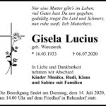 Traueranzeige Gisela Lucius, geb. Wieczorek