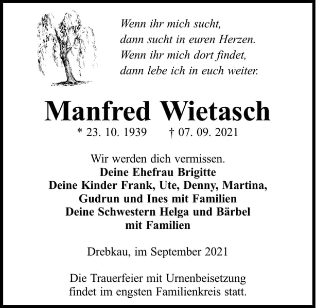 Traueranzeige Manfred Wietasch