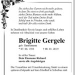 Traueranzeige Brigitte Gergele, geb. Hannemann