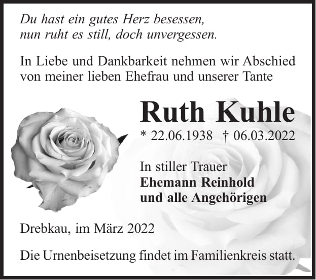 Traueranzeige Ruth Kuhle