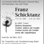 Traueranzeige Franz Schicktanz