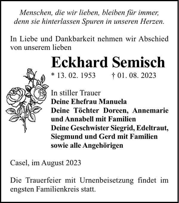 Traueranzeige Eckhard Semisch