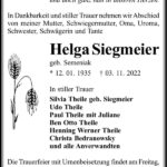 Traueranzeige Helga Siegmeier, geb. Semeniak
